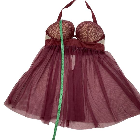 VICTORIAS SECRET Garnet Red Eyelash Lace Mesh Babydoll Bra Top Size 34D #397852 - Picture 7 of 7